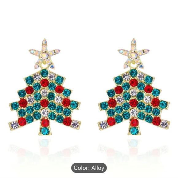 New Rhinestone Christmas Tree Earrings - Picture 2 of 2